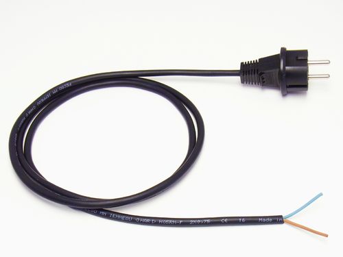 Gummischlauch-Zuleitung 2x 0,75mm², 1,5m lang, mit Konturenstecker, schwarz, IP44